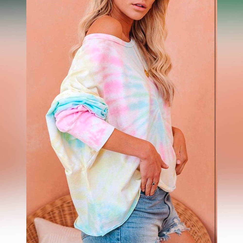 Tie Dye Sweatshirt Crewneck Long Sleeve Loose Pullover - Picture 1 of 4